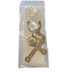 GOLD PLATED RHINESTONE CROSS KEYCHAIN